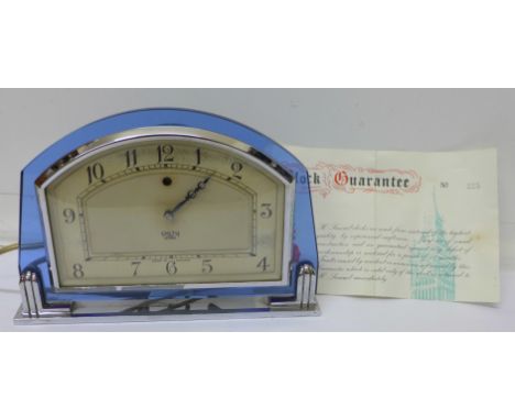 A 1960's Art Deco style Smiths Sectric clock, in chrome and blue perspex