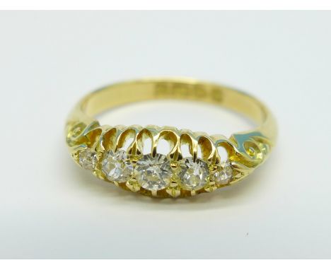 An 18ct gold, diamond five stone ring, Chester 1905, 2.9g, K