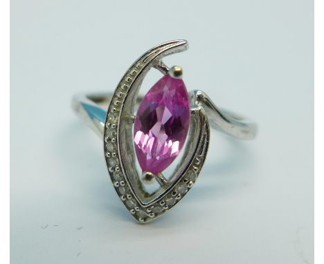 A 9ct white gold, diamond and pink topaz ring, 2.4g, K