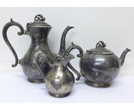 A three piece Sheffield plate tea service, no sugar