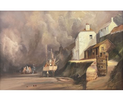 Jack R Mould (British 1925-1998): Port Isaac, oil on canvas signed, titled verso 50cm x 75cm