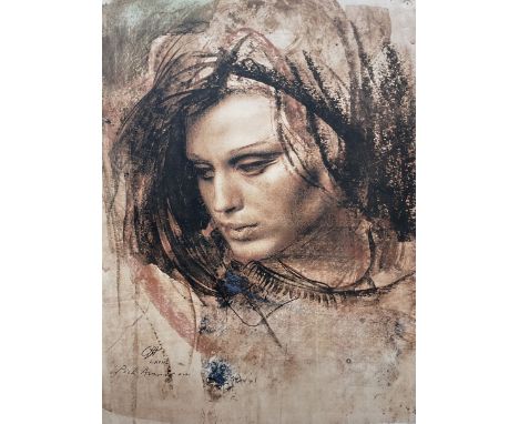 After Pietro Annigoni OMRI (Italian 1910-1988): 'Eva Madre', limited edition print on ceramic no.867/1500, 41cm x 30cm, with 