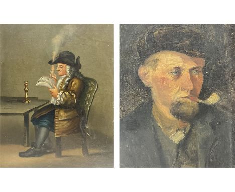 Dutch School (20th century): Gentleman Reading the Paper, oil on board unsigned 16cm x 21cm; Gentleman with Pipe, oil on canv