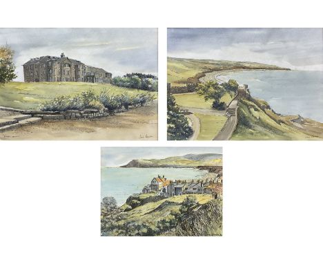 Jane Pearson (Yorkshire 20th century): 'Raven Hall' at Ravenscar, pair watercolour and inks signed and titled 29cm x 40cm; 'R