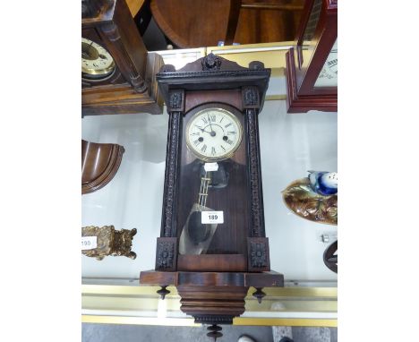 EARLY 20th CENTURY SMALL WALL HANGING 'VIENNA' STYLE PENDULUM CLOCK WITH CYLINDER AND COMB MUSICAL MOVEMENT, 22" (56cm) HIGH 