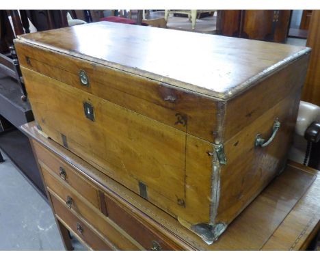 FRENCH CAMPHOR AND BRASS BOUND TRAVELLING TRUNK 