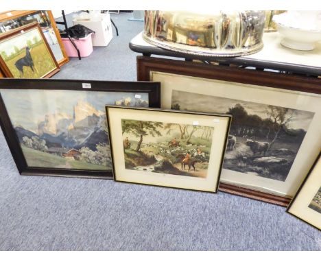 AFTER HOWITT PAIR OF COLOUR HUNTING PRINTS FROM ENGRAVINGS 12? X 17 ¼? AFTER DOUGLAS GRAHAM BLACK AND WHITE MEZZOTINT ?At Set