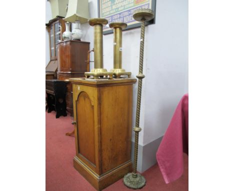 Ecclesiastical Brass Standard Candlestick, with ropetwist support to pierced gallery, 120cm; pair of cylindrical candlesticks