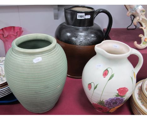 Lovatt's Ribbed Green Vase, Radford and Stonware jugs. (3)
