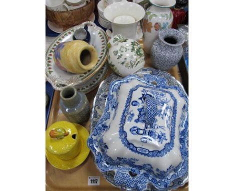 Wedgwood 'Strawberry Fruit' Bowl and Stand, Hornsea pottery 'Martinique' vase, German crackled' lava vase, Radford vase, blue