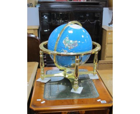 Mineral Terrestrial Globe, approximately 30cm diameter, in gilt stand with compass to 'X' stretcher.