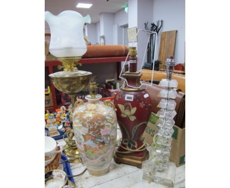 A Satsuma Vase, converted to a lamp, brass and two other examples. (4)