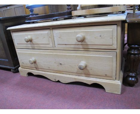 A Pine Chest of Two Short and One Long Drawer, on shaped bracket feet, 91cm wide.