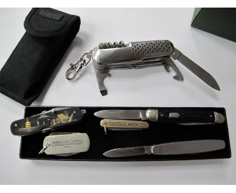 A Modern Multi Blade Folding Pocket Knife, together with a Richards two blade folding packet knife, a multi function pocket k