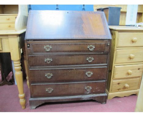 Mahogany Bureau, with a fall front, fitted interior, four long drawers, on bracket feet, 75 x 94cm.