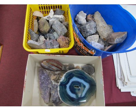 Mineral Specimens, amethyst geode, ammonites, sea shell, etc:- Three Boxes
