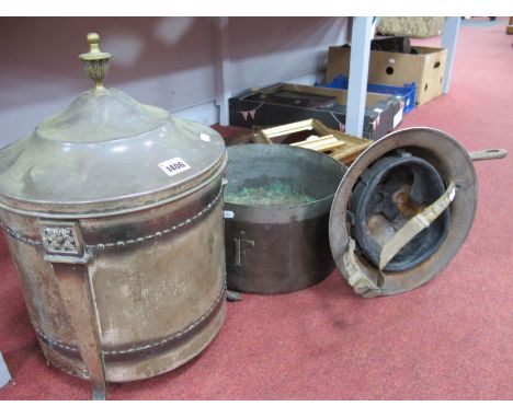 A XIX Century Saucepan, 1940's Army helmet, coal scuttle. (3)