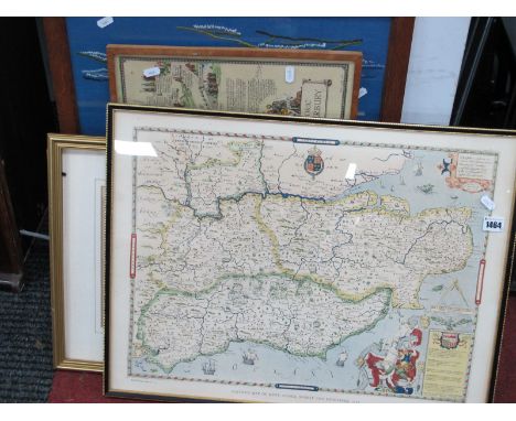 A Tapestry of a Galleon, two maps, 'Mirables' engraving St Lawrence print. (5)