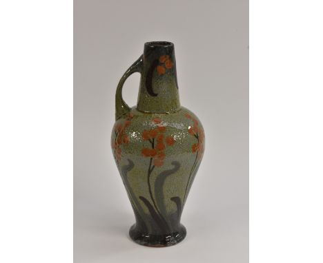 A Wileman & Co. Foley Faience art pottery inverted baluster jug, single handle, conical spout, painted with sinuous flowers a