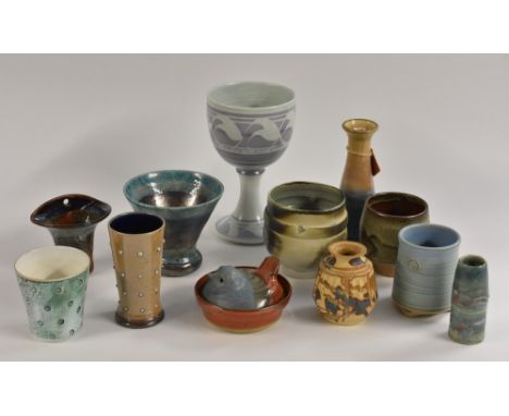 Studio Pottery - an Interesting group of studio pottery vessels, including an Alistar Young salt glazed cup; two Jack Doherty