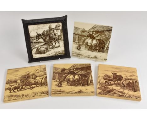 A set of three Mintons China Works Animals of the Farm series dust pressed titles, designed by William Wise, (1847-1889), pri