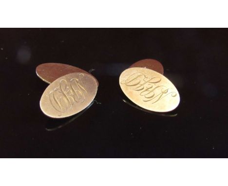 A pair of 9ct gold cufflinks, monogrammed, 5.5g
