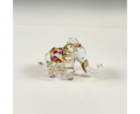 Adorable crystal with multicolored blanket and headdress with gilt edges. Gilt accents on ears, tusk and tail. Made in China.