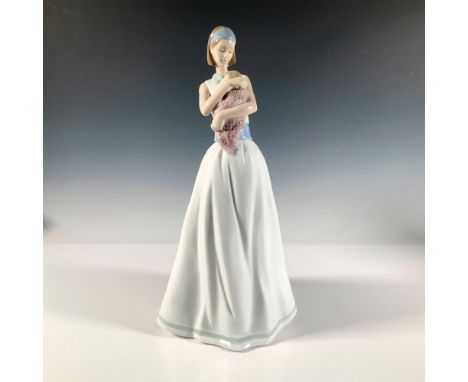 A glossy figure of a serene moment between a mother and child. Colored in soft white, blue and sage. Nao by Lladro backstamp.