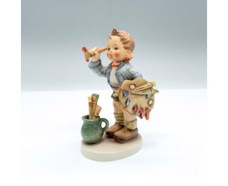 Hand-painted figurine depicting a boy with a paint pallet and brushes. Goebel backstamp on the bottom. Dimensions: 3"L x 2.25
