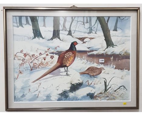 LARGE WATERCOLOUR - BIRDS IN WINTER - R W MILLIKEN - 73X53CMS