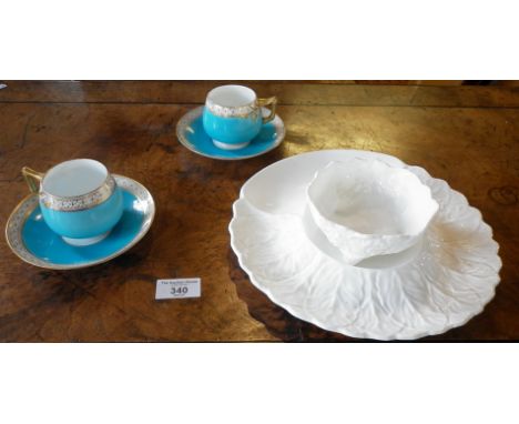 Coalport Countryware strawberries and cream dish and bowl, and a pair of Minton coffee cups and saucers