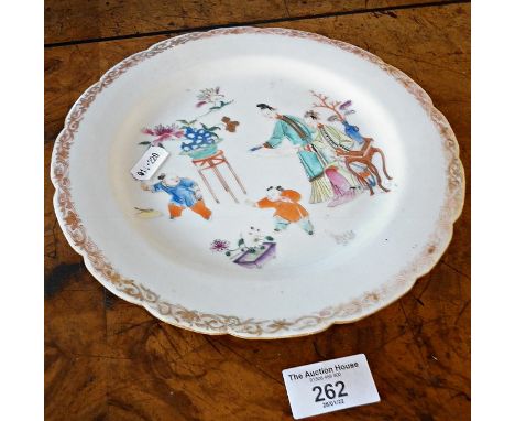 Fine Chinese 18th c. famille rose figures plate, 22cm diameter&nbsp;(three areas of restoration)