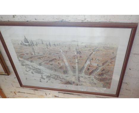 Large signed colour panoramic print of "Wrens London" by Paul Draper, 51cm x 82cm