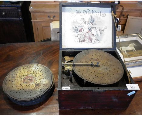 19th c. polyphon by Monopolo, good working order with 19 discs