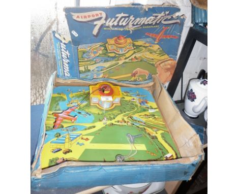 Marx tinplate Futurmatic clockwork airport and flying plane, good working order