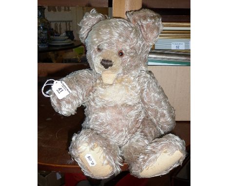 Steiff-style mohair teddy bear with long hair, open mouth and fully jointed, 14" long