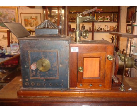 Victorian mahogany, brass and tinplate magic lantern (converted)