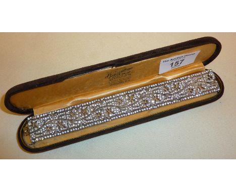 Art Deco silver diamante panel bracelet in case