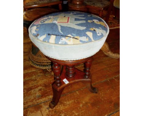 Victorian mahogany adjustable piano or music stool with tapestry seat