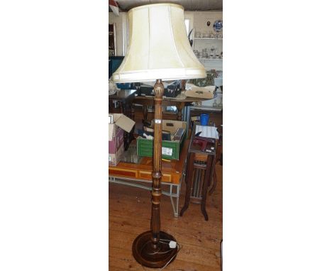 Turned wood standard lamp with shade