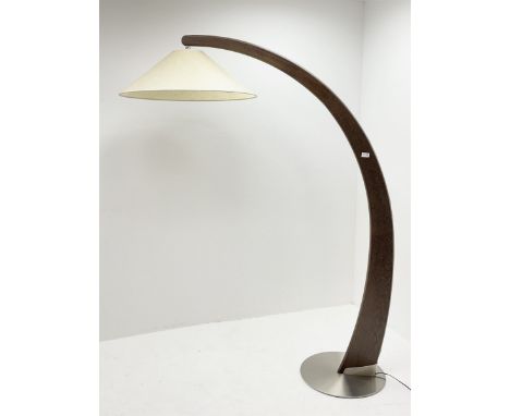 Ponsfords Sheffield - hardwood framed arc lamp on burnished metal circular base, with cream shade Dimensions: Height:&nbsp;18