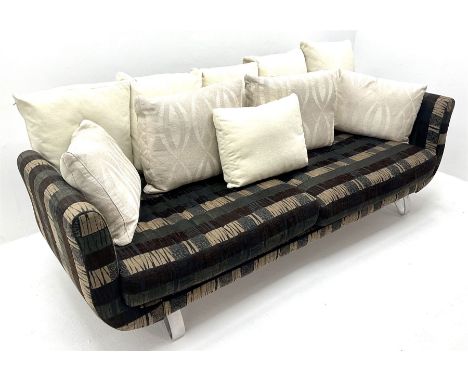 Grande four seat sofa upholstered in patterned fabric with contrasting scatter cushions Dimensions: Length/Width:&nbsp;238cm&