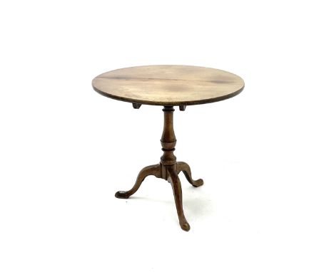 19th century mahogany tripod table, circular tilt top on turned vase shaped column, three splayed supportsDimensions: Height: