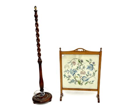 Oak barley twist standard lamp along with oak framed fire screen Dimensions: Height:&nbsp;152cm&nbsp;