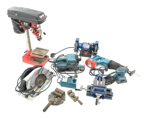 Collection of power tools and other tools - Makita reciprocating saw, METABO KS66 circular saw, Makita 9404 belt sander, Clar
