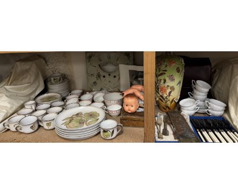 A Japanese satsuma pottery vase together with a set of cased fish knives, Denby part tea and dinner service, another part tea