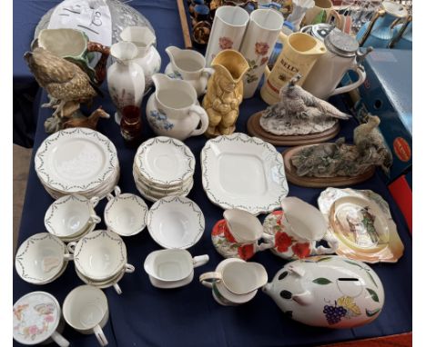 A Beswick Sairey Gamp character jug together with assorted jugs, part tea service, bird figures etc 