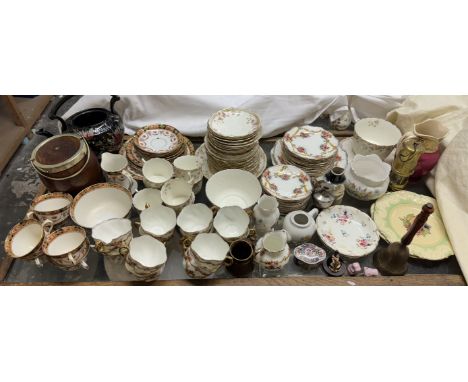 Various part tea services together with a miniature miners lamp, biscuit barrel etc 