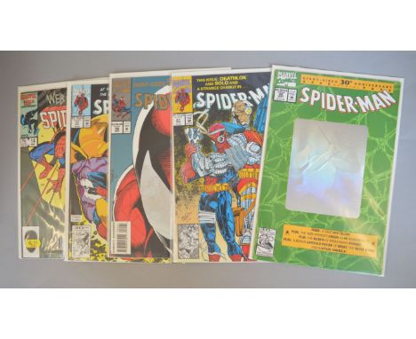 3 boxes (some signed) of comics inc. Spiderman, Web of Spiderman, Amazing Spiderman #30 (signed J. Michael Starczynski), Batt