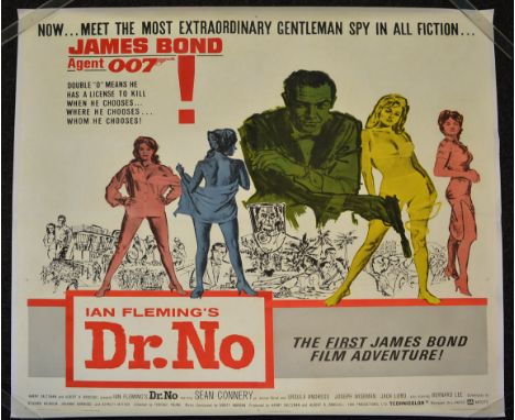 "Dr. No" (1962) original first release US six sheet film poster starring Sean Connery in James Bonds first motion picture adv